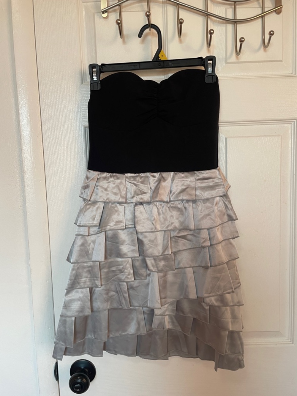 Ruby Rox Strapless Black Top Silver Tiered Ruffle Dress